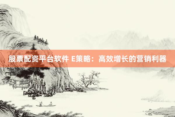 股票配资平台软件 E策略：高效增长的营销利器