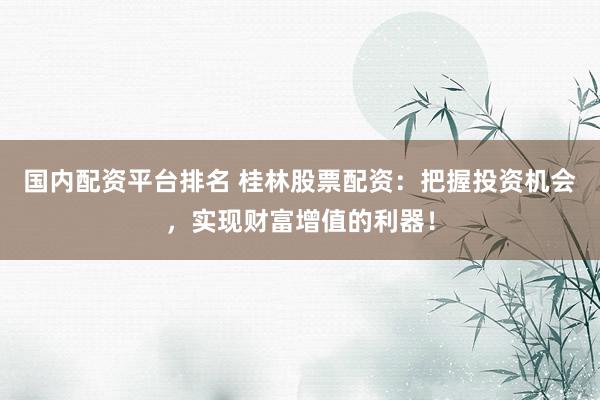 国内配资平台排名 桂林股票配资：把握投资机会，实现财富增值的利器！