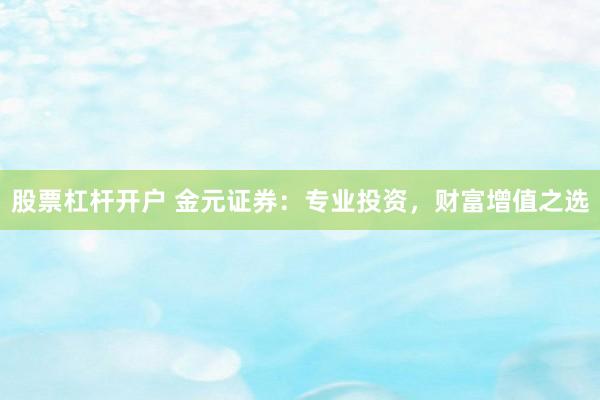股票杠杆开户 金元证券：专业投资，财富增值之选