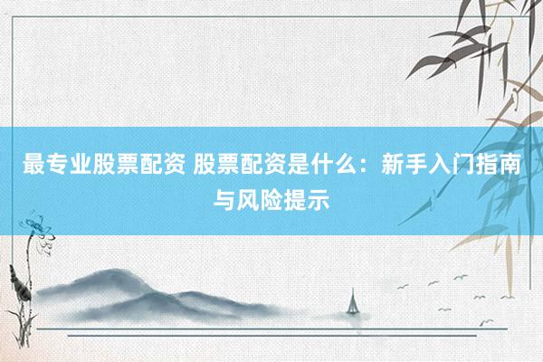 最专业股票配资 股票配资是什么：新手入门指南与风险提示