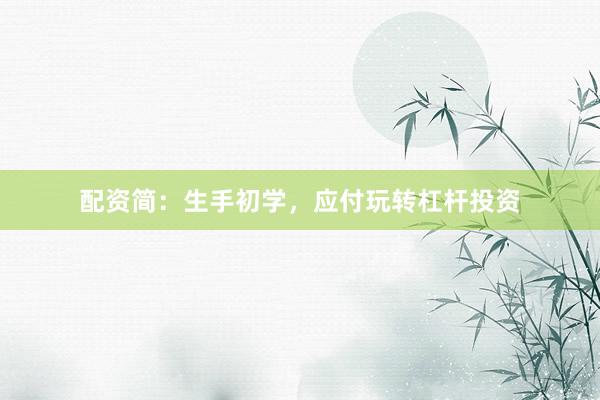 配资简：生手初学，应付玩转杠杆投资
