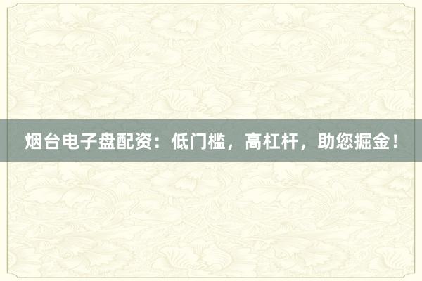 烟台电子盘配资：低门槛，高杠杆，助您掘金！