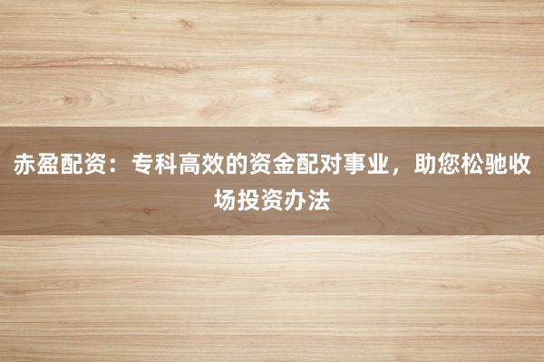 赤盈配资：专科高效的资金配对事业，助您松驰收场投资办法