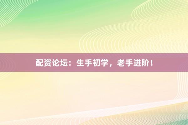 配资论坛：生手初学，老手进阶！