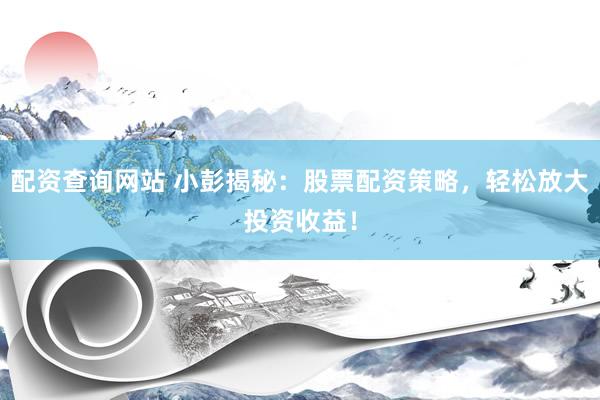 配资查询网站 小彭揭秘：股票配资策略，轻松放大投资收益！